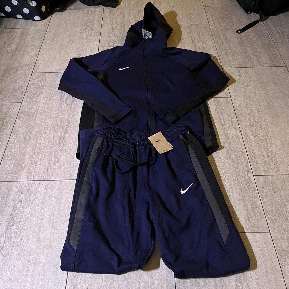 Nike Therma-FIT Mens Medium Navy Blue Tracksuit Hoodie Jogger Set FD1132 FD1133